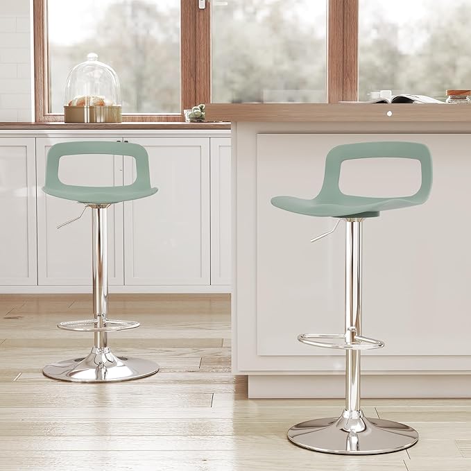 NOBPEINT Contemporary Chrome Air Lift Adjustable Swivel Bar Stool (2 Pieces, ‌Mint Green)