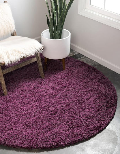 Unique Loom Solid Shag Collection Area Rug (5' 3" Round, Eggplant Purple)