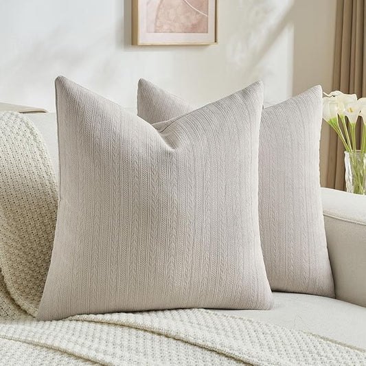 FUTEI Oatmeal Decorative Throw Pillow Covers 22x22 Inch Set of 2,Soft Cozy Wheat Ear Striped Patterns Cushion Cases,Modern Home Decor for Couch Bed Living Room