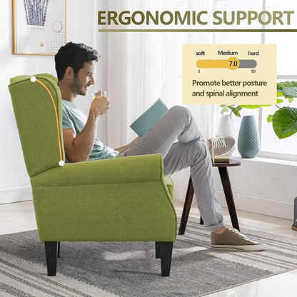 Accent Chair for Living Room Set of 2, High Back Reading Armchairs with Removable Seat Cushion, Mid-Century Single Couch in Fabric, Modern Ergonomic Wingback Chair for Bedroom,Club, Balcony