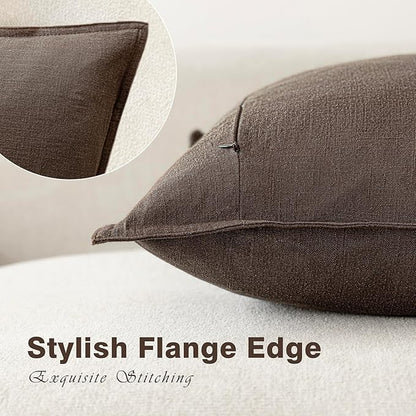 Foindtower Pack of 2, Decorative Linen Soild Throw Pillow Covers Soft Accent Cushion Case Boho Farmhouse Neutral Pillowcase for Couch Sofa Bedroom Living Room Home Decor 20 x 20 Inch Reddish Brown