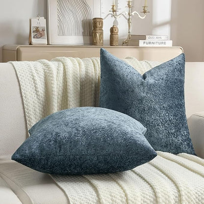 FUTEI Navy Flannel Throw Pillow Covers 16x16 Inch Set of 2,Soft Dimensional Textured Cushion Cases,Modern Home Decor for Couch Living Room