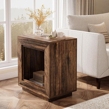 Tribesigns Rustic Brown End Table, 24" Side Table with Storage Shelf, Farmhouse Style Nightstand Bedside Table for Small Spaces, Bedroom, Living Room, Entryway, Easy Assembly (2, Brown)