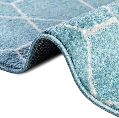 Unique Loom Trellis Frieze Collection Area Rug - Geometric (2' x 6' 1" Runner Light Blue/Ivory)