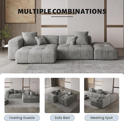WJShome 158" Oversized Modular Sectional Sofa, L Shaped Couch with Ottoman,Sectional Couches for Living Room,Large Linen Deep Seat with Pillow Couches for Home,Spacious Space,Gray