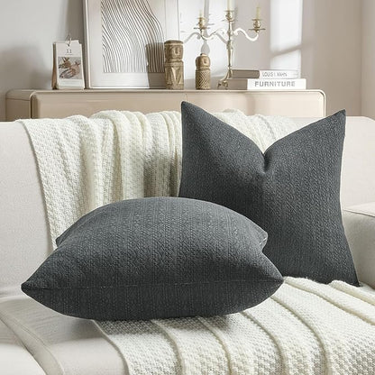 FUTEI Black Chenille Throw Pillow Covers 22x22 Inch Set of 2,Soft Striped & Diamond Textured Cushion Cases,Modern Home Decor for Couch Living Room