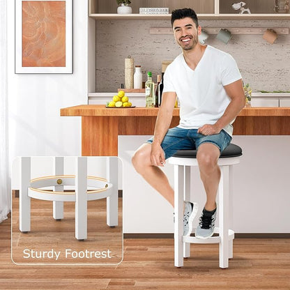 COSTWAY Upholstered Bar Stools Set of 4, 25” Counter Height Bar Chairs with Padded Cushion & Wooden Frame, Faux Leather Backless Stools for Kitchen, Dining Room, Pub, White + Grey