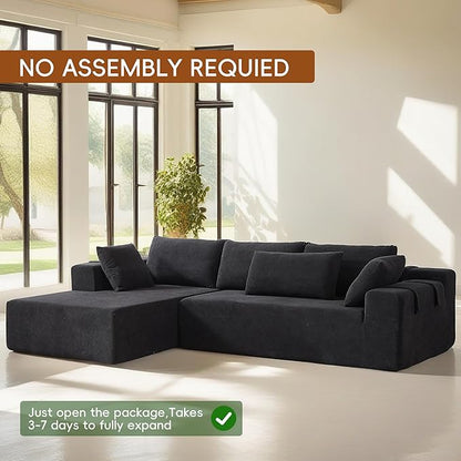 108" Modular Sectional Couch Sofa with L-Shape Chaise, Modern Cloud Comfy Sofa with Deep Seat, Upholstered Couches for Living Room Bedroom, No Assembly Required (Black Left Facing Chaise)