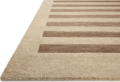 Loloi Leanne Ford Craven Collection CVN-05 Oatmeal/Bark 9'-3" x 13' Area Rug Striped, Patterned, Neutral, Living Room, Bedroom, Dining Room