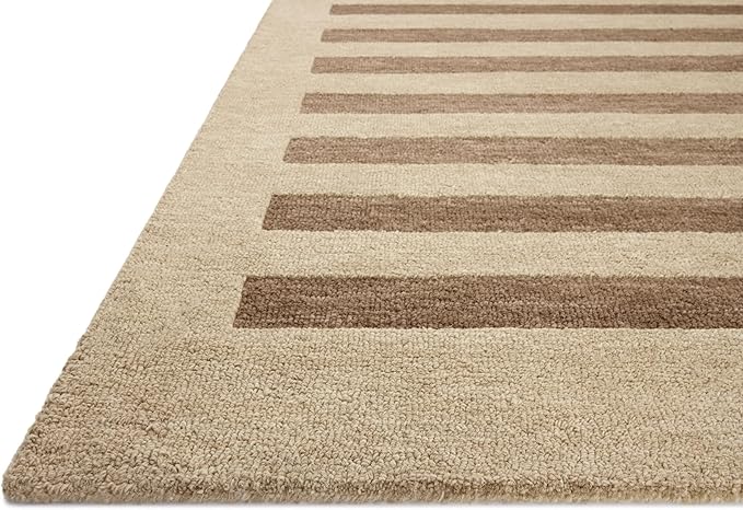 Loloi Leanne Ford Craven Collection CVN-05 Oatmeal/Bark 3'-6" x 5'-6" Accent Rug Striped, Patterned, Neutral, Entryway, Mudroom, Bathroom, and Kitchen