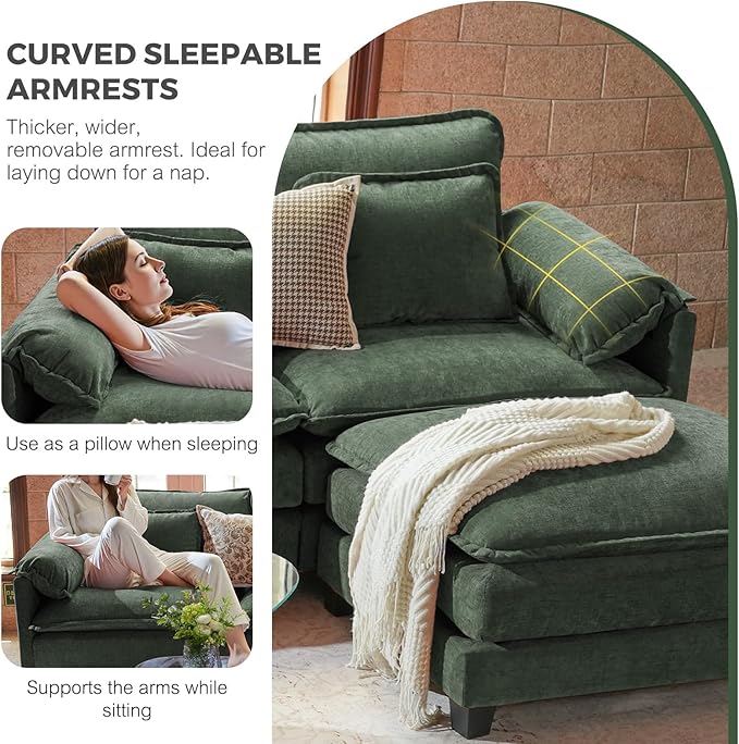 ELUCHANG Oversized 153" Modular Sectional Sofa, Comfy Deep Seat Cloud Couch Sleeper Sofa Bed, 8 Seat Modern Couch with Removable Cover for Living Room, Apartment, DIY Combination, Chenille Olive Green