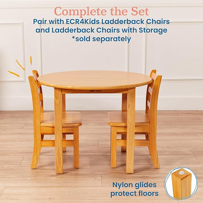 ECR4Kids 30in D Round Hardwood Table with 22in Legs, Kids Furniture, Honey