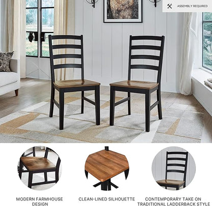Signature Design by Ashley Wildenauer Armless Dining Chair, Set of 2, Ladderback Design, 19" W x 23.25" D x 39" H, Black & Light Brown with 2-Tone Finish