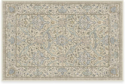 RUGGABLE x Morris & Co Washable Area Rug – Montreal Natural Blue 2x3, Stain-Resistant, Non-Slip – Small Machine Washable Rugs for Living Room, Bedroom, Hallway, Entryway & Bathroom–with Standard Pad