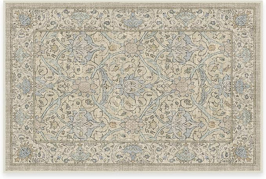 RUGGABLE x Morris & Co Washable Area Rug – Montreal Natural Blue 2x3, Stain-Resistant, Non-Slip – Small Machine Washable Rugs for Living Room, Bedroom, Hallway, Entryway & Bathroom–with Standard Pad