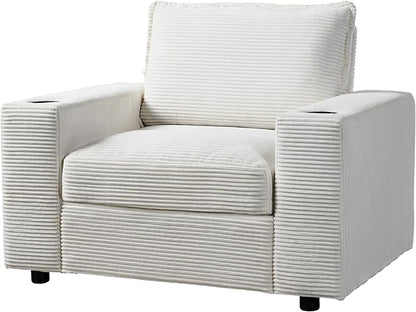 Christopher Knight Home Zoe Oversized Chaise Lounge Chair Indoor with Cup Holders & USB Charging Port, Corduroy Upholstered Sofa Bed + Ottoman with Storage, Comfy Deep Seat Sleeper Sofa Chair, Beige