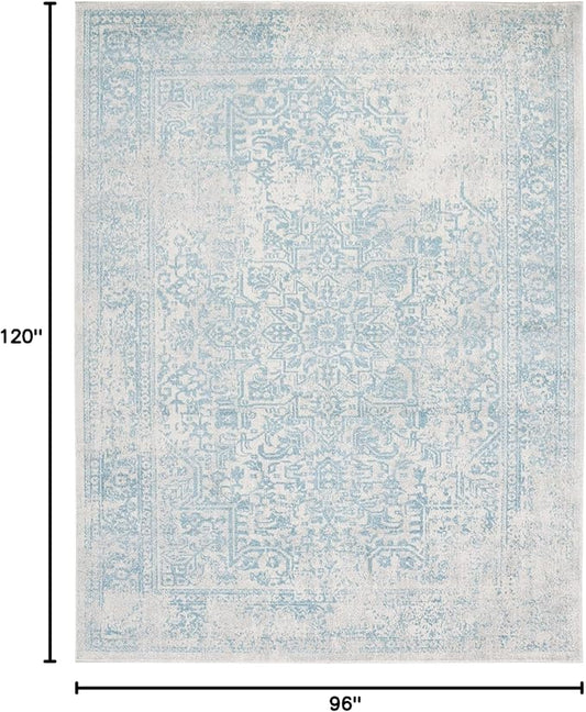 SAFAVIEH Evoke Collection 8' x 10' Ivory / Aqua EVK256J Oriental Distressed Non-Shedding Living Room Bedroom Dining Home Office Area Rug