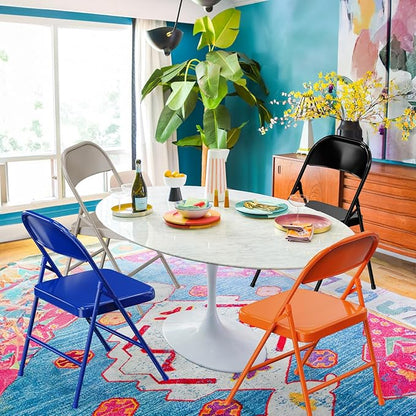 VINGLI Folding Chairs All Steel Metal Frame, Capacity 350 lbs, Durable Portable and Versatile for Indoor Outdoor Use, Navy Blue, Set of 4