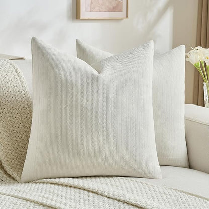 FUTEI Cream Decorative Throw Pillow Covers 20x20 Inch Set of 2,Soft Cozy Wheat Ear Striped Patterns Cushion Cases,Modern Home Decor for Couch Bed Living Room