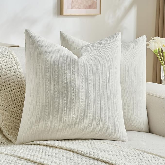 FUTEI Cream Decorative Throw Pillow Covers 22x22 Inch Set of 2,Soft Cozy Wheat Ear Striped Patterns Cushion Cases,Modern Home Decor for Couch Bed Living Room