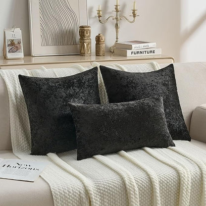 FUTEI Black Flannel Throw Pillow Covers 24x24 Inch Set of 2,Soft Dimensional Textured European Cushion Cases,Modern Home Decor for Couch Living Room