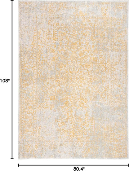 SAFAVIEH Evoke Collection 6'7" x 9' Ivory/Gold EVK256B Oriental Distressed Non-Shedding Living Room Bedroom Dining Home Office Area Rug
