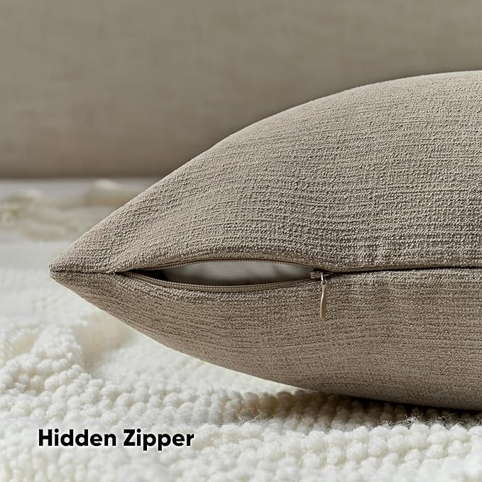 FUTEI Coffee Chenille Decorative Throw Pillow Covers 20x20 Inch Set of 2,Soft Cozy Faux Linen Textured Cushion Case,Farmhouse Home Decor for Couch Living Room