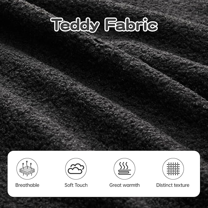 135" Modular Sectional Couch, 4-Seater with Throw Pillows Modern Teddy Fabric Foam Boneless Sofa for Living Room, Oversized with Deep Seat, No Assembly Required,Black