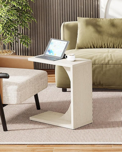 Tribesigns C-Shaped End Table for Couch, Sofa Side Table, C Table for Small Space, Living Room, Bedroom (2, Beige)