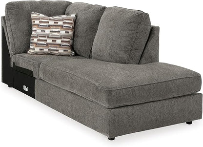 Signature Design by Ashley O'Phannon Casual Right-Arm Facing Herringbone Chenille 2-Piece Sectional with Chaise, Loose Seat Cushions and 2 Throw Pillows, Gray