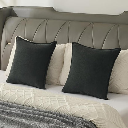 FUTEI Black Chenille Throw Pillow Covers 22x22 Inch Set of 2,Edges Double-Stitched Cushion Cases,Modern Home Decor for Couch Living Room