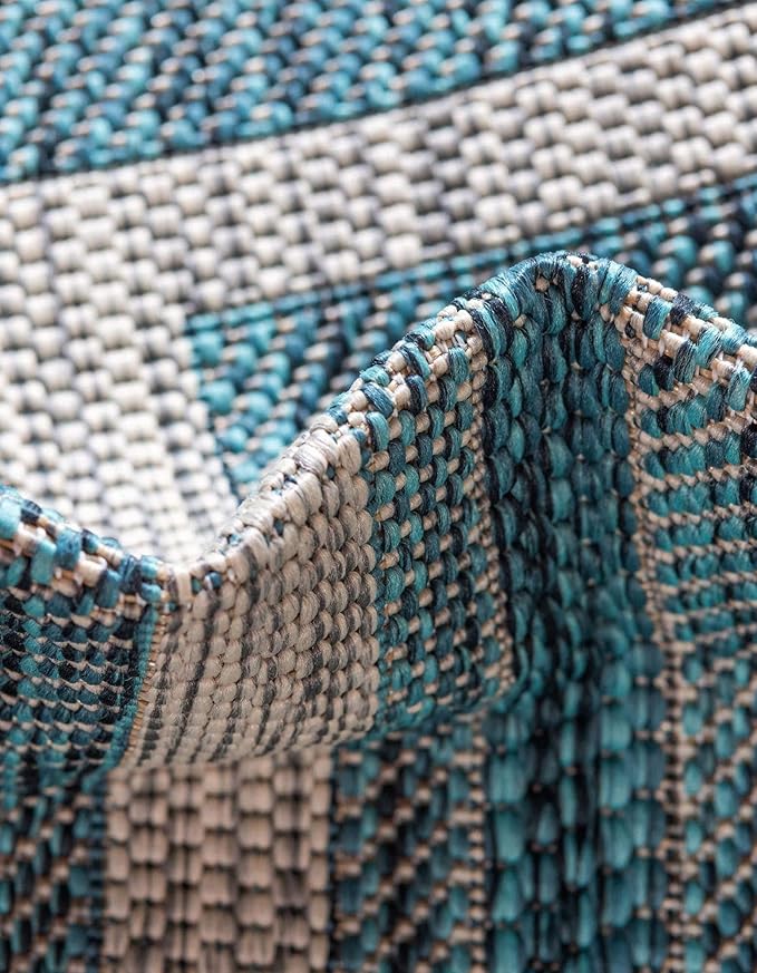 Unique Loom Outdoor Border Collection Area Rug - Soft Border (10' Square Teal/Ivory)