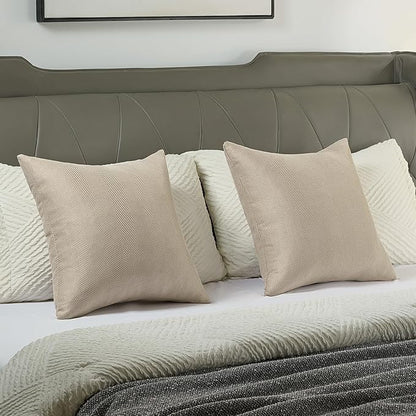 FUTEI Oatmeal Chenille Throw Pillow Covers 18x18 Inch Set of 2,Soft Wide Chevron Textured Cushion Case,Farmhouse Home Decor for Couch Bed Living Room