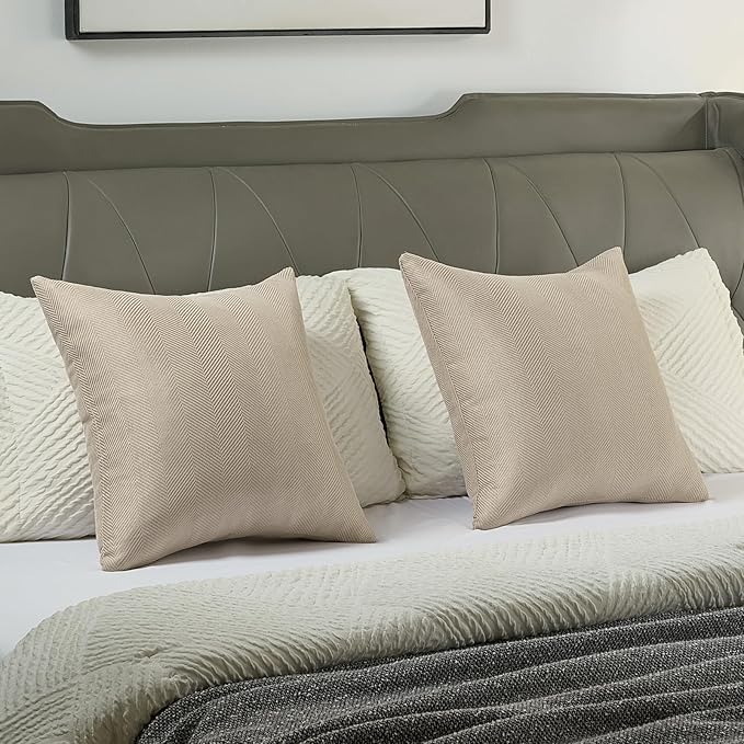 FUTEI Oatmeal Chenille Throw Pillow Covers 24x24 Inch Set of 2,Soft Wide Chevron Textured European Pillow Shams,Farmhouse Home Decor for Couch Bed Living Room