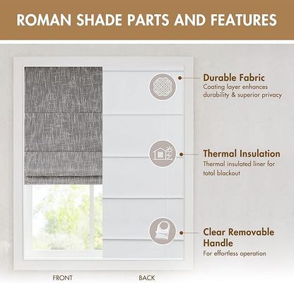 Madison Park Cordless Roman Shades, Total Blackout Window Blind Privacy Window Shades, Thermal Insulated Cordless Window Treatment for Bedroom, Living Room, Quincy, Single Panel 31" W X 64" H Grey
