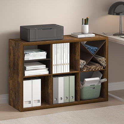 Furinno Cubicle Book Shelf, 6-Cube Thick Frame Bookshelf, Horizontally & Vertically Reversible Bookcase with Open Back, 14.6 x 43.8 x 30, for Living Room, Bedroom, Home Office, Amber Pine