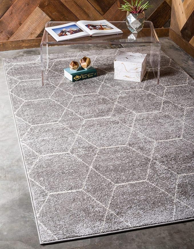 Unique Loom Trellis Frieze Collection Area Rug - Geometric (5' 1" x 8', Light Gray/ Ivory)