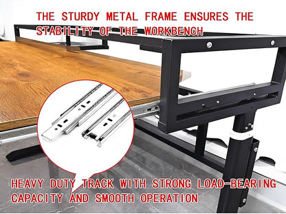 Studio Desk with Keyboard Tray | Hand-Crank Adjustable Standing Desk Workstation for Music Production, Cable Management, MIDI Keyboard Shelf (Black, 47in)