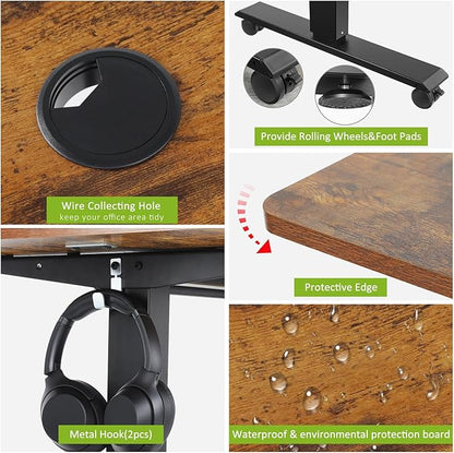 farexon Electric Standing Desk Adjustable Height, 70.8 x 27.5 Inch Sit Stand up Desk with Large Mouse Pad, Double Metal Hook,4 Wheels,4 Memory Preset Heights Home Office Computer Desk (Brown)