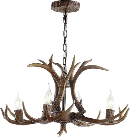 JONATHAN Y JYL6301A Eldora 26" Adjustable Resin Antler 4-Light LED Chandelier, Glam, Rustic,Cottage,Transitional, Dimmable Dining Room, Living Room, Kitchen, Foyer, Bedroom, Brown