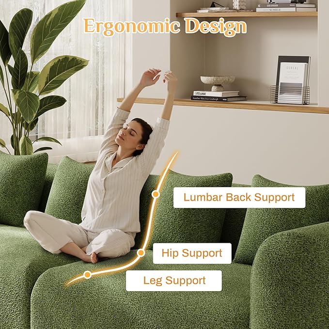 120'' Oversized Sectional Couches for Living Room Boneless Modular Sectional Sofa Plush Chenille Cloud Modular Couch Modern Sectionals with Deep Seat, No Assembly Required, 4 Seater, Green