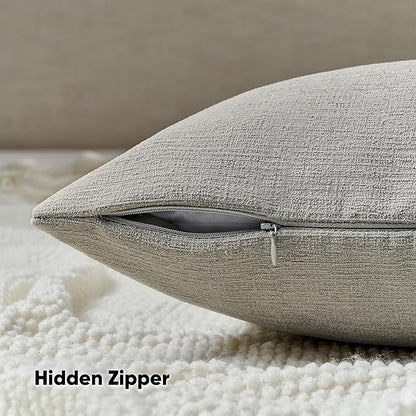 FUTEI Smoke Gray Chenille Decorative Throw Pillow Covers 20x20 Inch Set of 2,Soft Cozy Faux Linen Textured Cushion Case,Farmhouse Home Decor for Couch Living Room