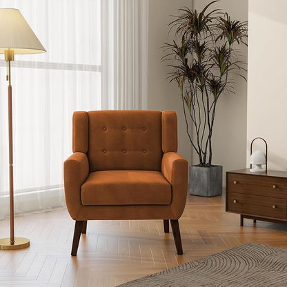Accent Chair, Modern Velvet Arm Chair for Living Room, Bedroom, Comfy High-Resilient Sponge Reading Chair for Small Spaces-Velvet Orange, Set of 1