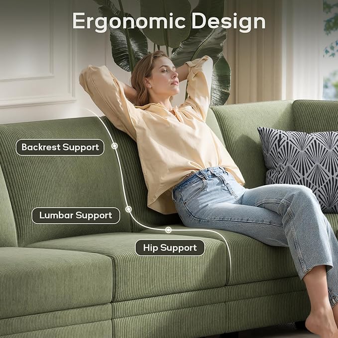 Wanderwell Oversized Modular Sectional Sofa,16-Seater U Shaped Couches with Movable Ottoman,Corduroy Sectional Couch with Wide and Deep Seats Suitable for Living Room,Bedroom,Apartment (Olive, U-16)