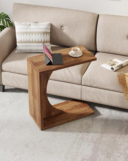Tribesigns C-Shaped End Table for Couch, Sofa Side Table, C Table for Small Space, Living Room, Bedroom (2, Walnut Brown)