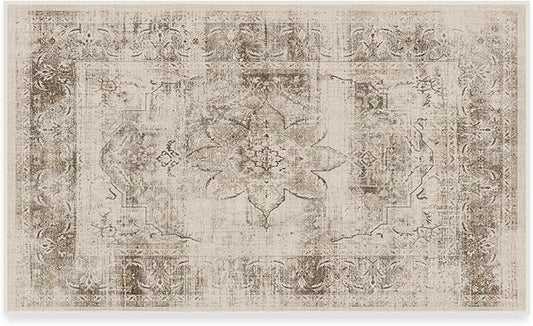 RUGGABLE Washable Vintage Area Rug – Sarrah Hazel 3x5, Stain-Resistant, Non-Slip – Small Machine Washable Rugs for Living Room, Bedroom, Hallway, Entryway & Office–with Cushioned Pad