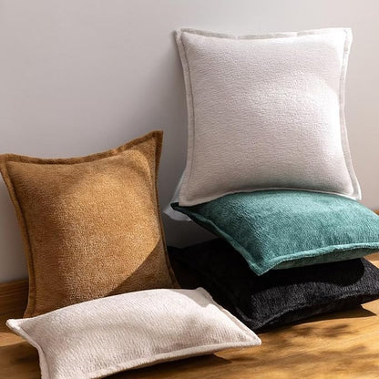 Cream White Decorative Throw Pillow Covers 16x16 Inch Set of 2 Cozy Soild Chenille Cushion Cases Soft Textured Square Couch Pillows Cover Boho Accent Farmhouse Pillowcases for Sofa Bed