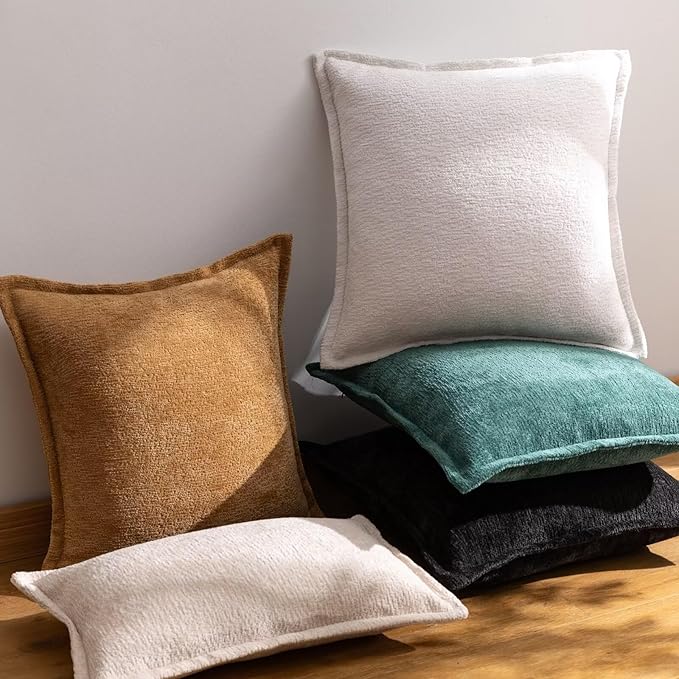 Mustard Yellow Decorative Throw Pillow Covers 16x16 Inch Set of 2 Cozy Soild Chenille Cushion Cases Soft Textured Square Couch Pillows Cover Boho Accent Farmhouse Pillowcases for Bed