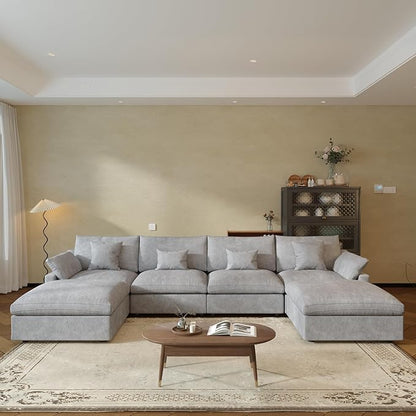 JACH U-Shaped Sectional Couches for Living Room, Cloud Sectional Couch with Deep Seat, 155.9" Modular Sofa with Chaise, Covers Removeable & Washable, Sofas Furniture for Living Room, Light Grey