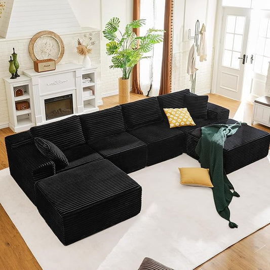 Balshaw 108" Cloud Sectional Couch Sofa with L-Shape Chaise, Modern Modular Sofa Couch Upholstered Couches for Living Room Bedroom, No Assembly Required (Black, U Shape)